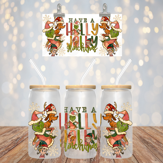Have a Holly Jolly Christmas UV DTF Libbey Transfer | Trendy Christmas Libbey Wrap | Ready to Transfer | High Quality | Waterproof UV Transfer