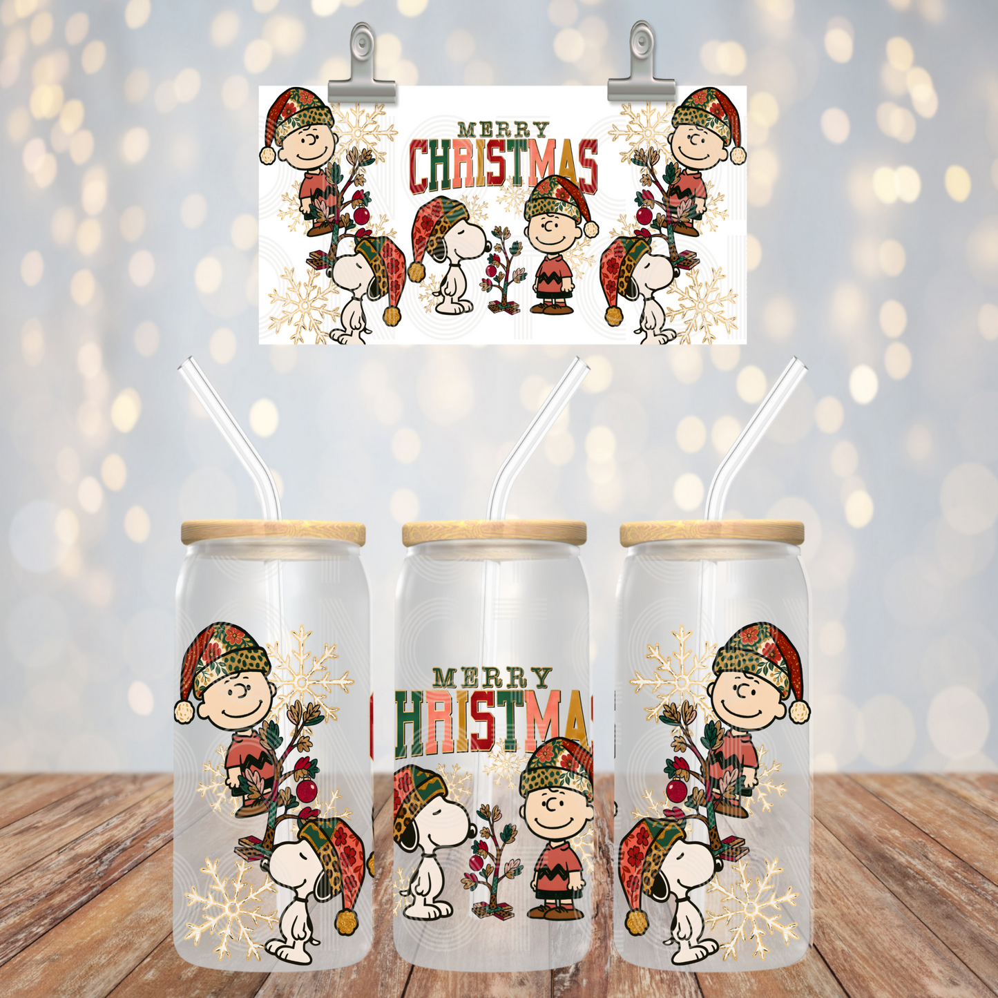 Merry Christmas UV DTF Libbey Transfer | Trendy Christmas Libbey Wrap | Ready to Transfer | High Quality | Waterproof UV Transfer
