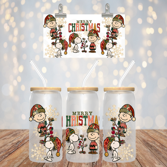 Merry Christmas UV DTF Libbey Transfer | Trendy Christmas Libbey Wrap | Ready to Transfer | High Quality | Waterproof UV Transfer