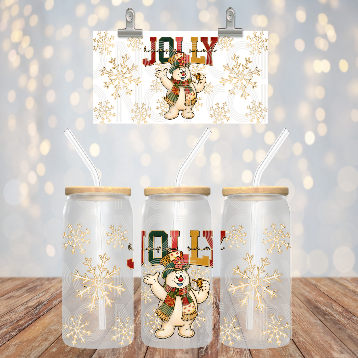 Jolly Happy Soul UV DTF Libbey Transfer | Trendy Christmas Libbey Wrap | Ready to Transfer | High Quality | Waterproof UV Transfer