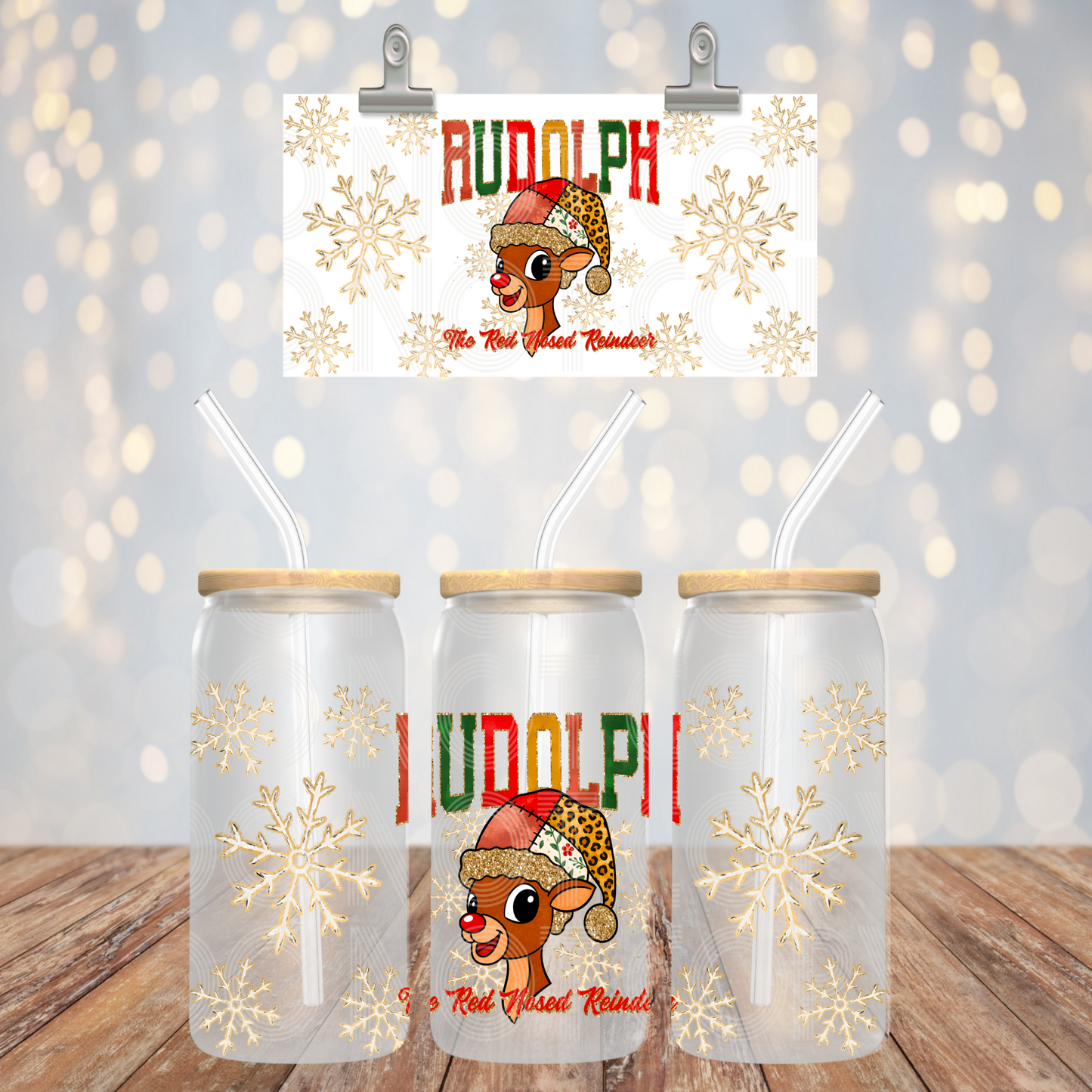 Reindeer UV DTF Libbey Transfer | Trendy Christmas Libbey Wrap | Ready to Transfer | High Quality | Waterproof UV Transfer