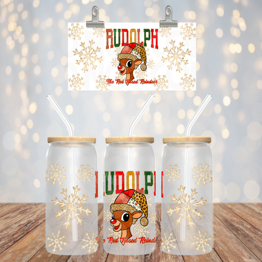 Reindeer UV DTF Libbey Transfer | Trendy Christmas Libbey Wrap | Ready to Transfer | High Quality | Waterproof UV Transfer