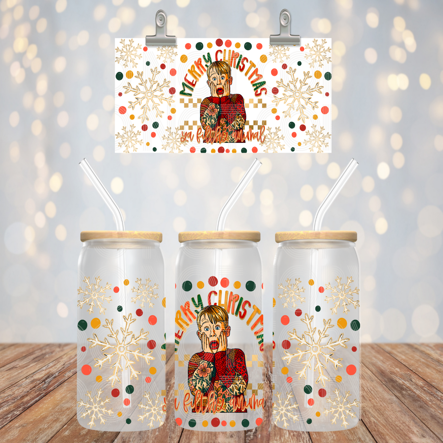 Merry Christmas UV DTF Libbey Transfer | Trendy Christmas Libbey Wrap | Ready to Transfer | High Quality | Waterproof UV Transfer