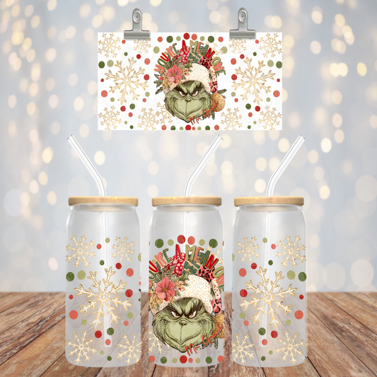 Mean One UV DTF Libbey Transfer | Trendy Christmas Libbey Wrap | Ready to Transfer | High Quality | Waterproof UV Transfer