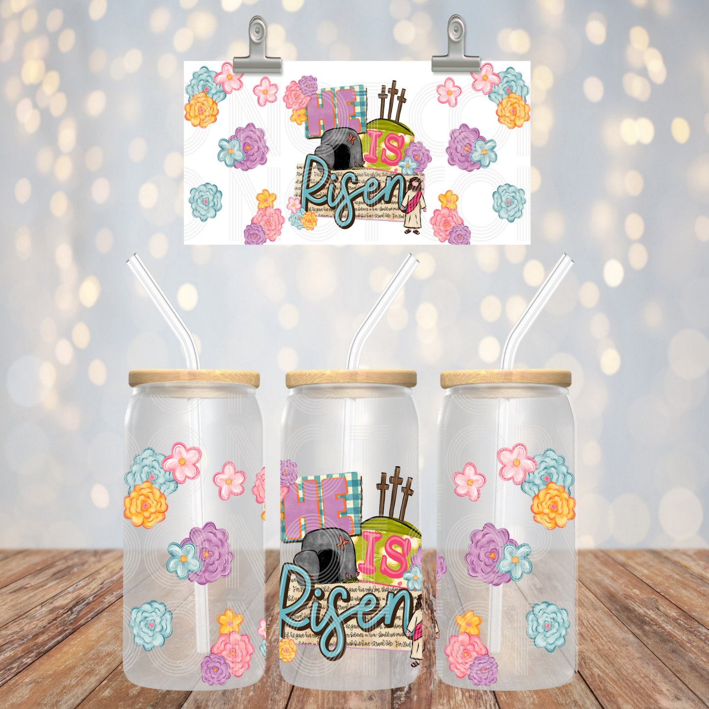 He is Risen UV DTF Libbey Transfer | Trendy Easter Libbey Wrap | Ready to Transfer | High Quality | Waterproof UV Transfer
