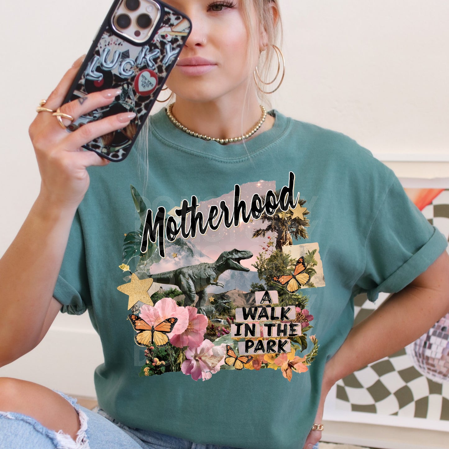 Motherhood A Walk In The Park DTF Transfer, Funny Mom Transfer, Dinosaur Mom Design