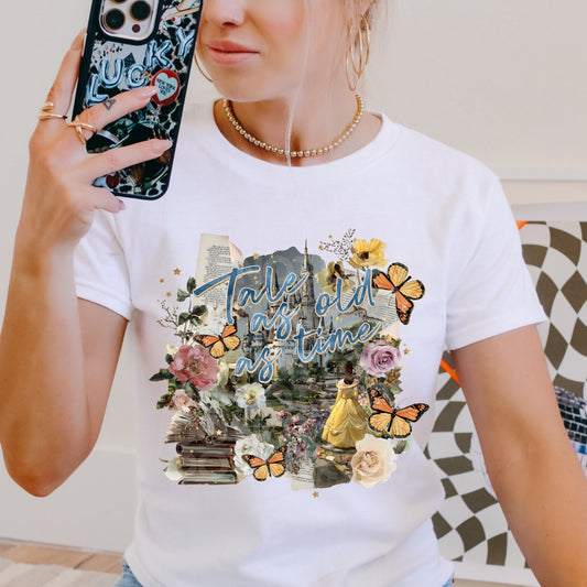 Tale As Old As Time DTF Transfer Fairytale Inspired Ready To Press Heat Transfer Vintage Storybook Design