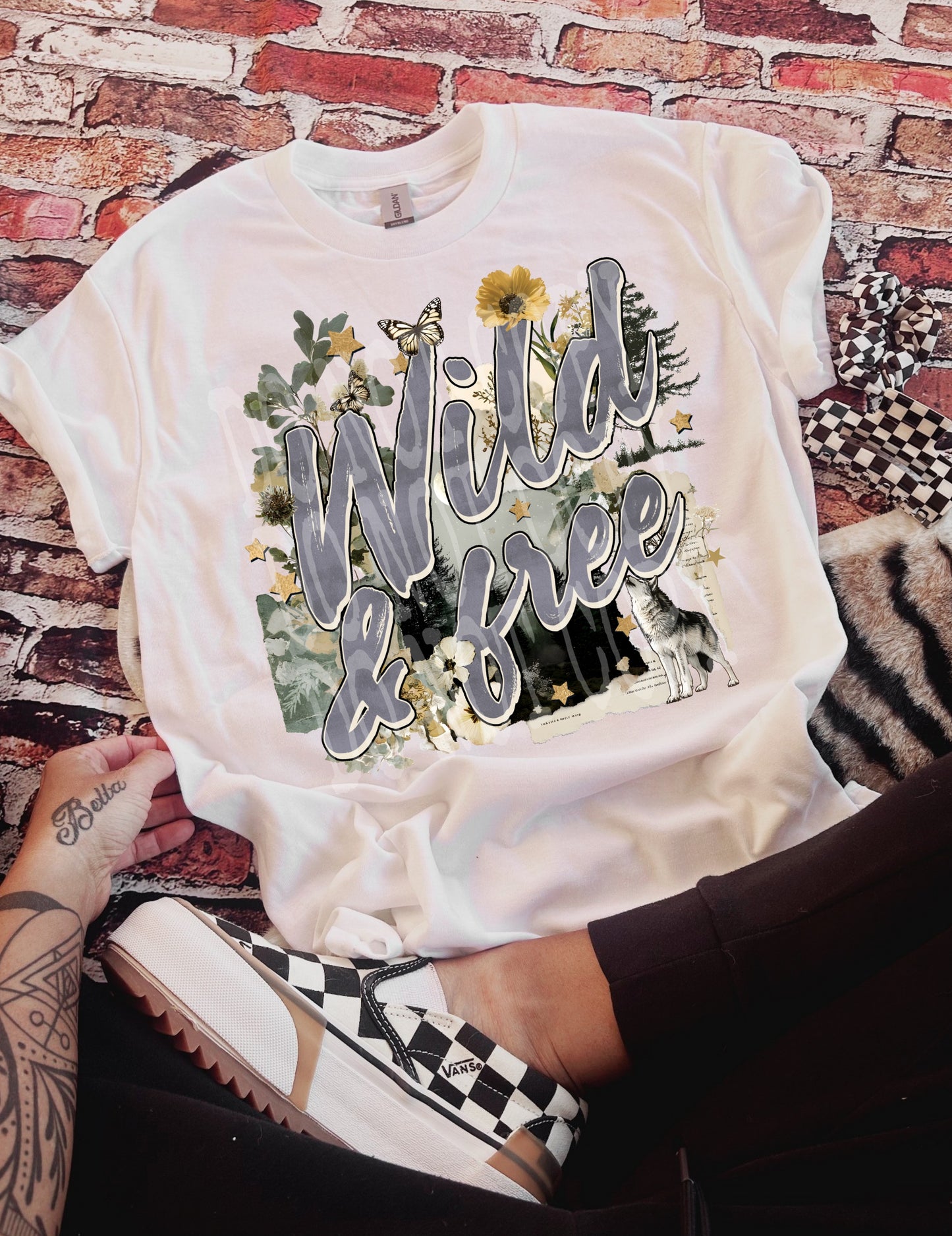 Wild and Free Wolf DTF Transfer, Boho Nature Ready to Press Transfer, Wilderness Graphic Heat Transfer