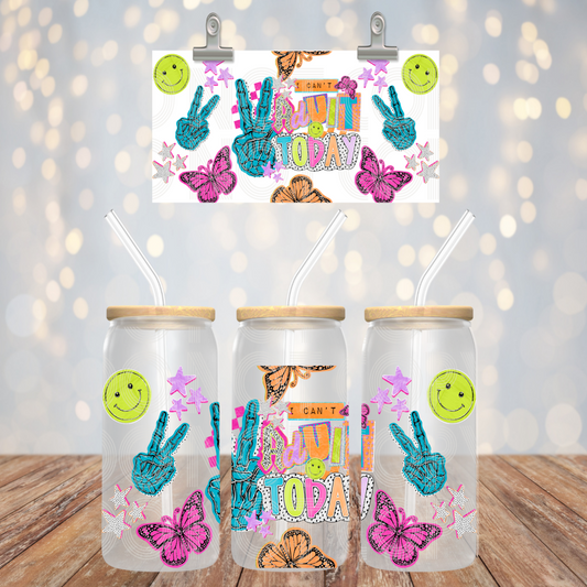 I Can't Adult Today Cup Wrap, Funny UV DTF Wrap for Libbey Glass, Retro Smiley Cup Wrap, 16oz Glass Can Decal