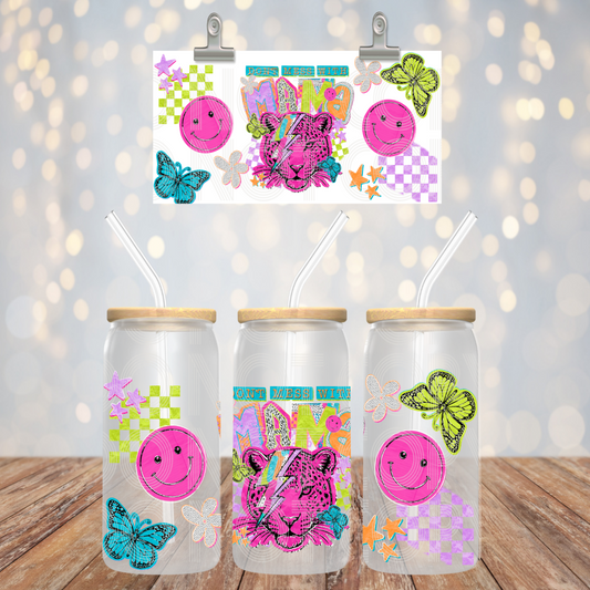 Don't Mess With Mama Cup Wrap, UV DTF Libbey Glass Wrap, Trendy Leopard Lightning Design, 16oz Glass Can Decal