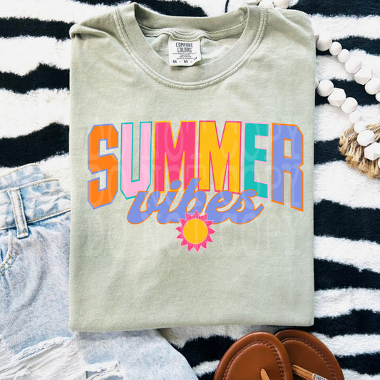Summer Vibes DTF Transfer Ready to Press | Retro Summer DTF | Colorful Sunshine Graphic | Trendy Summer Shirt Design