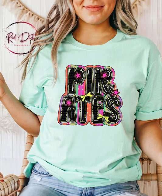 Retro Pirates Mascot T-Shirt | School Spirit Game Day Tee | Colorful School Pride Shirt