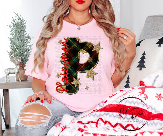 Plainsmen Christmas Plaid Mascot DTF Transfer | Trendy School Spirit DTF Transfer | High Quality Image Transfers | Ready to Press | Instant Peel