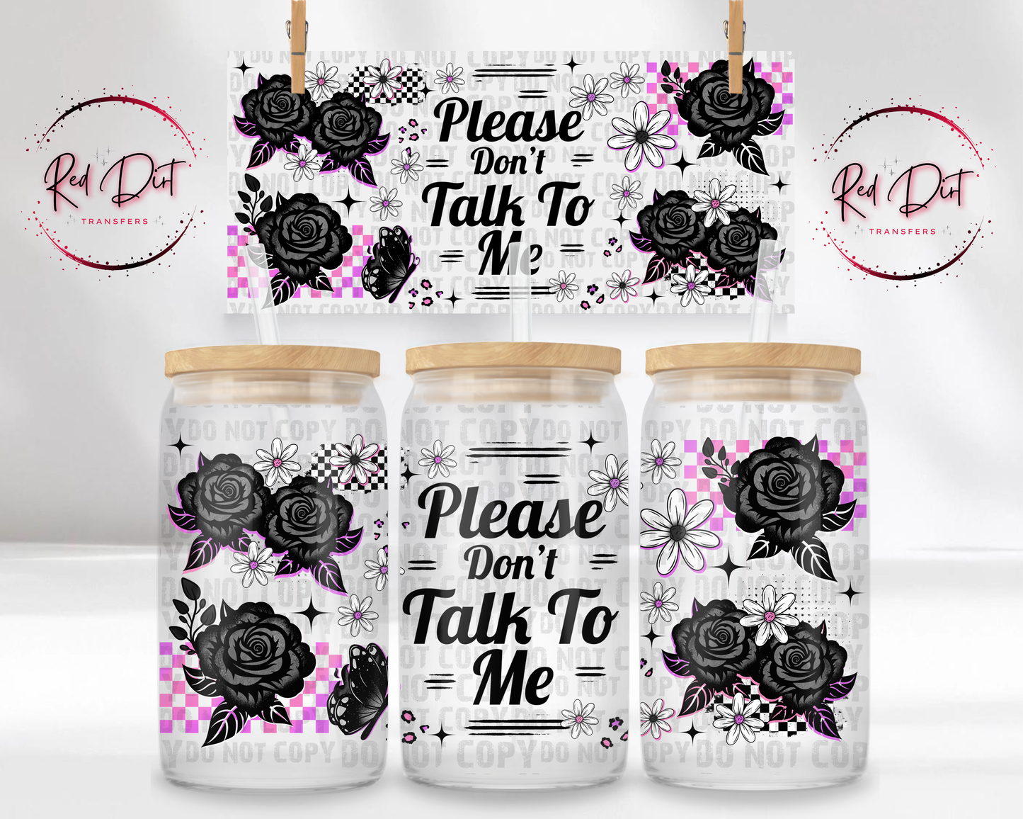 Please Don’t Talk To Me Libbey Wrap, Funny Introvert Glass Can Wrap, Sarcastic Quote Cup Wrap Transfer, UV DTF Wrap, Red