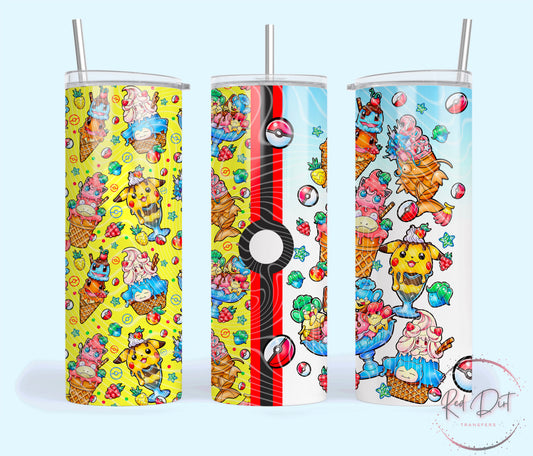 Pikachu Ice Cream Insulated Tumbler with Plastic Lid and Sealed Reusable Straw | Trendy Summer Cup | Hot/Cold Tumbler