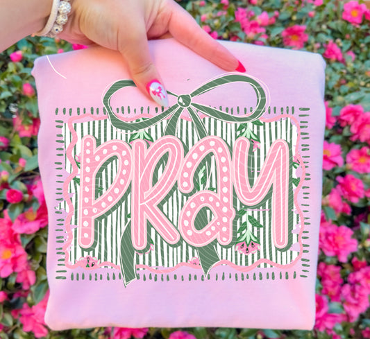 Pray DTF Transfer Ready to Press | Christian Easter Shirt Transfer | Faith Based Coquette Bow Design | Red Dirt Transfers