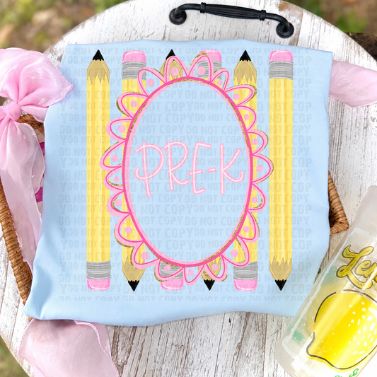 Pre-K Pencil DTF Transfer, Back To School Heat Transfer, School Teacher Student Transfer, Pencil Frame Design