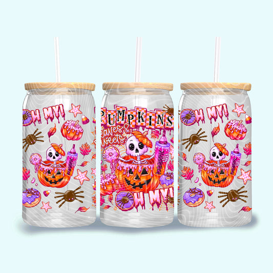 Pumpkins Leaves and Sweets UV DTF Libbey Transfer | Trendy Halloween Libbey Wrap | Ready to Transfer | High Quality | Waterproof UV Transfer