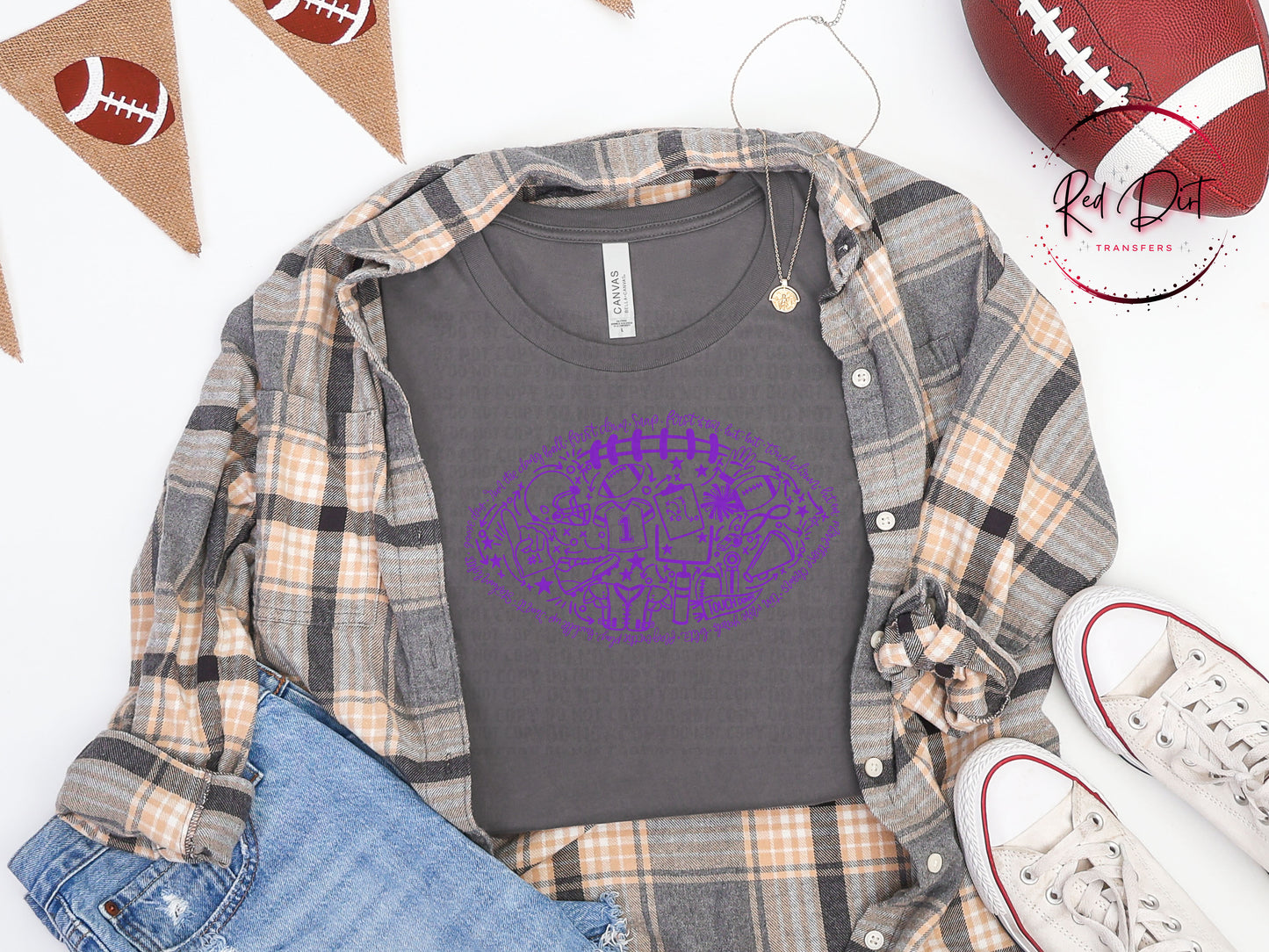 Purple Football Doodle DTF Transfer | Purple Football Heat Transfer | Ready to Press Transfer
