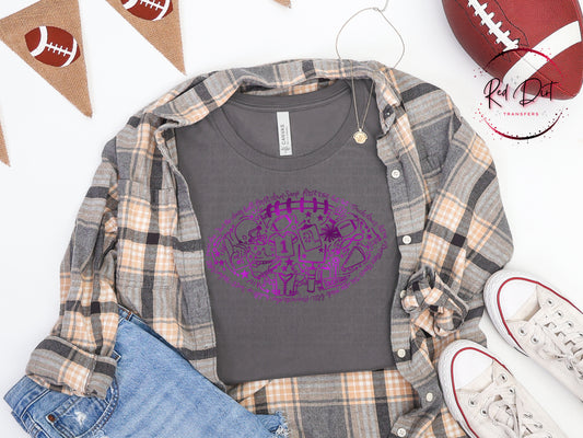 Purple Metallic Football Doodle DTF Transfer | Purple Football Heat Transfer | Ready to Press Transfer