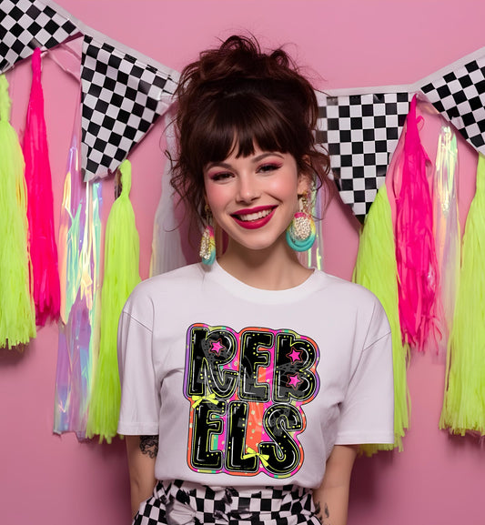 Retro Rebels Mascot T-Shirt | School Spirit Game Day Tee | Colorful School Pride Shirt