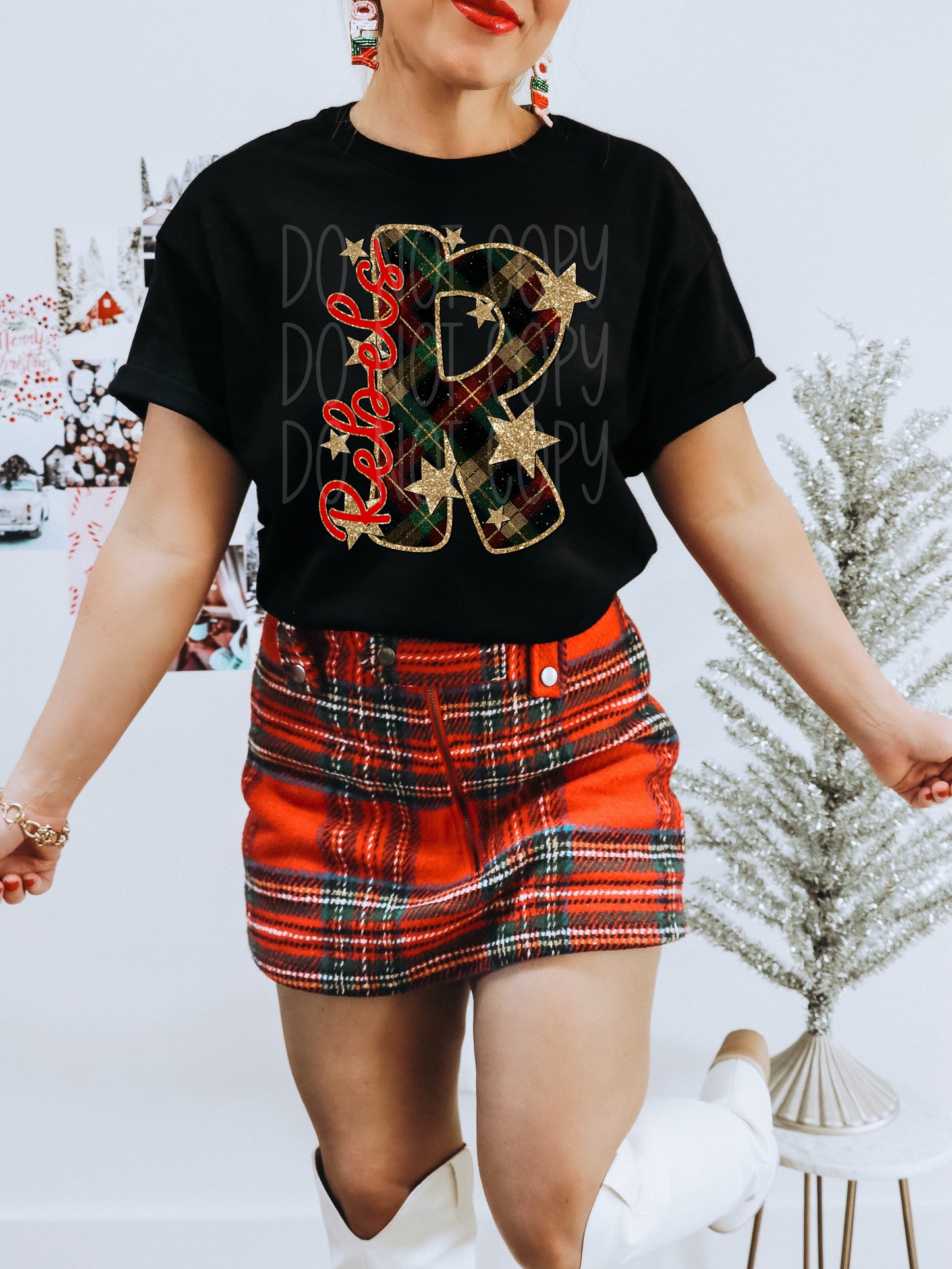 Rebels Christmas Plaid Mascot DTF Transfer | Trendy School Spirit DTF Transfer | High Quality Image Transfers | Ready to Press | Instant Peel