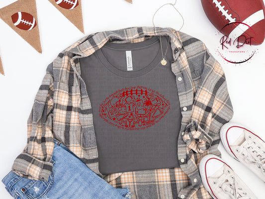 Red Football Doodle DTF Transfer | Red Football Heat Transfer | Ready to Press Transfer