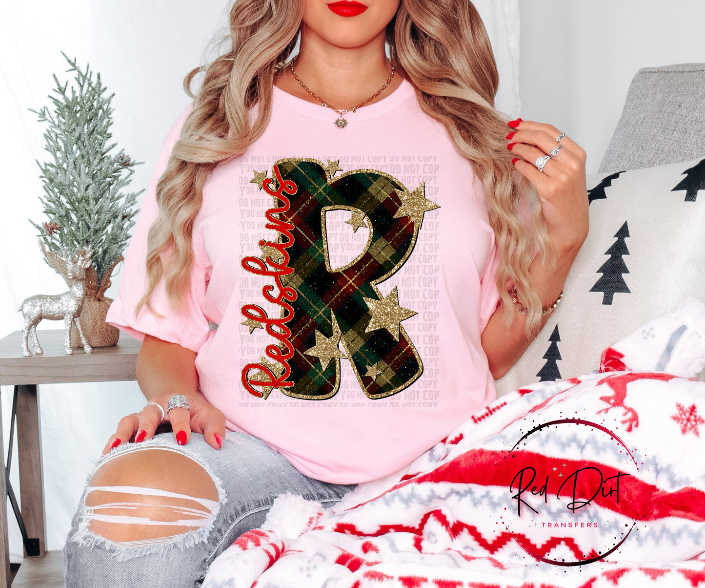 Redskins Christmas Plaid Mascot DTF Transfer | Trendy School Spirit DTF Transfer | High Quality Image Transfers | Ready to Press | Instant Peel