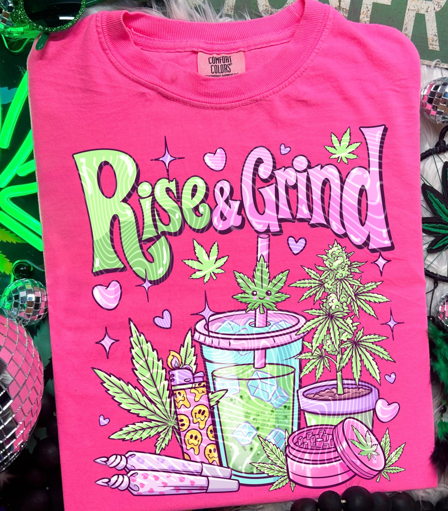 Rise & Grind DTF Transfer | Funny 420 Coffee Graphic Heat Transfer | Cute Stoner Morning Shirt Transfer | Red Dirt Transfers