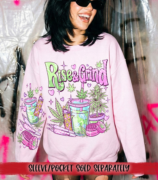 Rise & Grind DTF Transfer | Funny 420 Coffee Graphic Heat Transfer | Cute Stoner Morning Shirt Transfer | Red Dirt Transfers