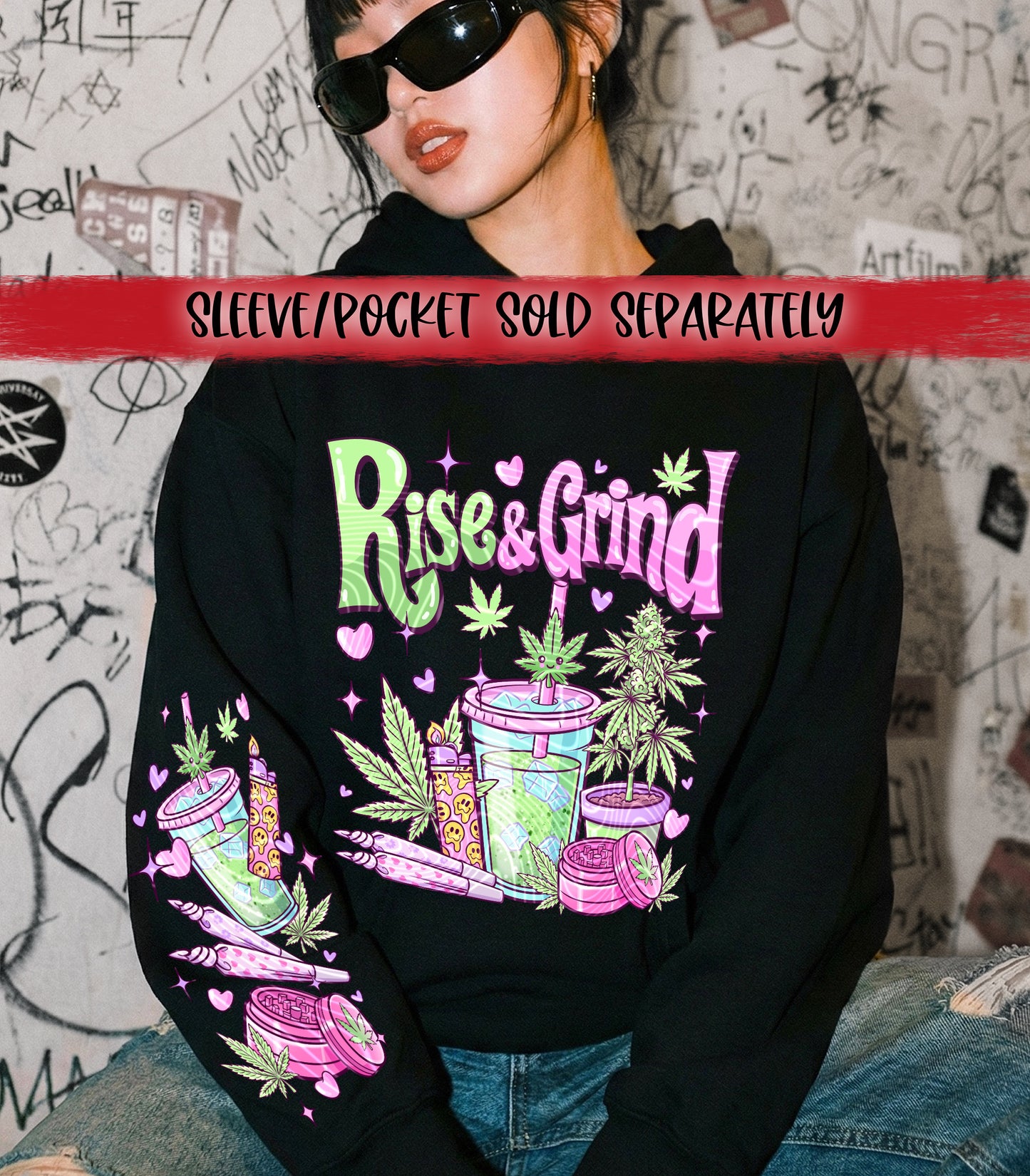 Rise & Grind DTF Transfer | Funny 420 Coffee Graphic Heat Transfer | Cute Stoner Morning Shirt Transfer | Red Dirt Transfers