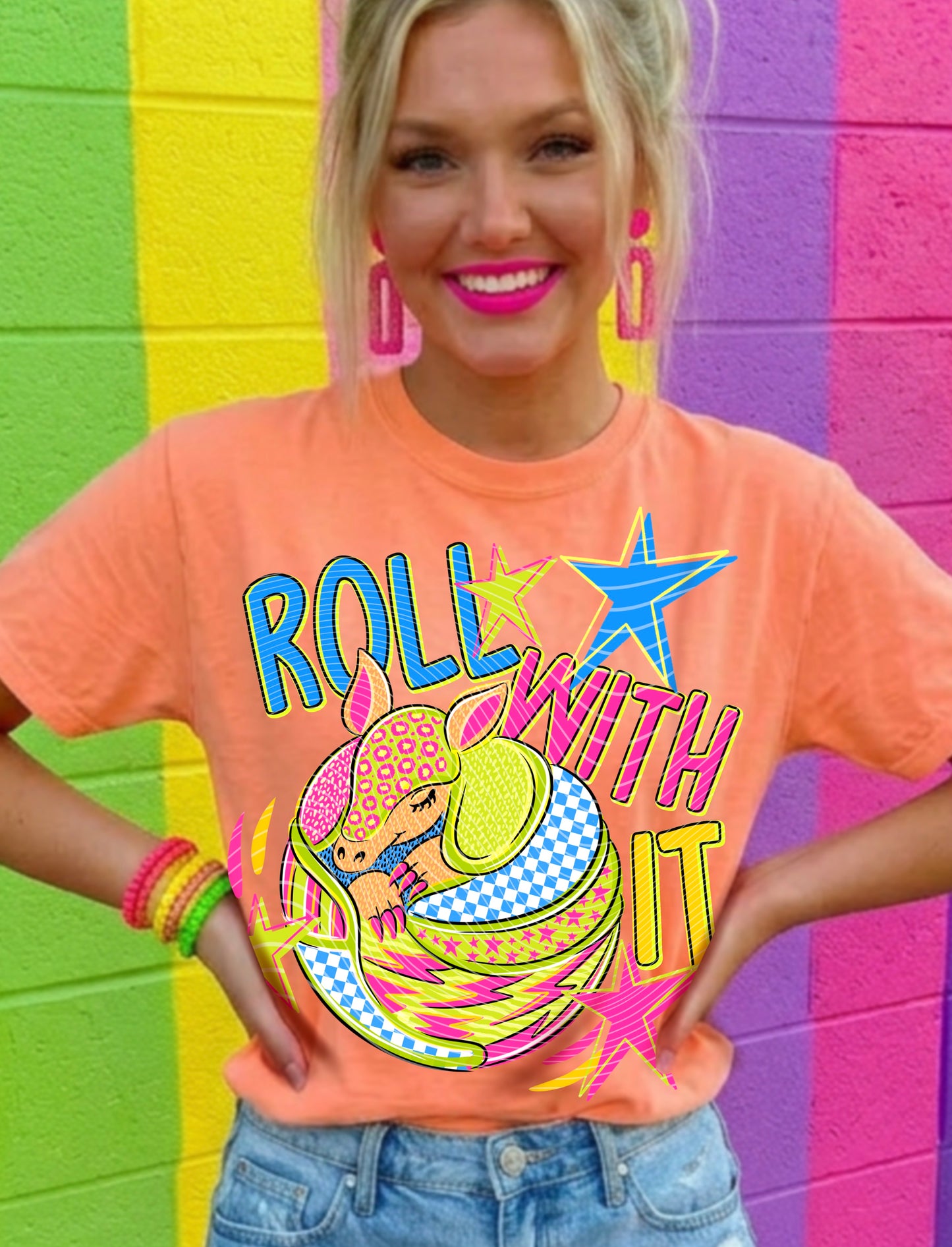 Roll With It DTF Transfer | Armadillo Sleeve Transfer | Retro Western Shirt Print | Boutique Graphic Tee
