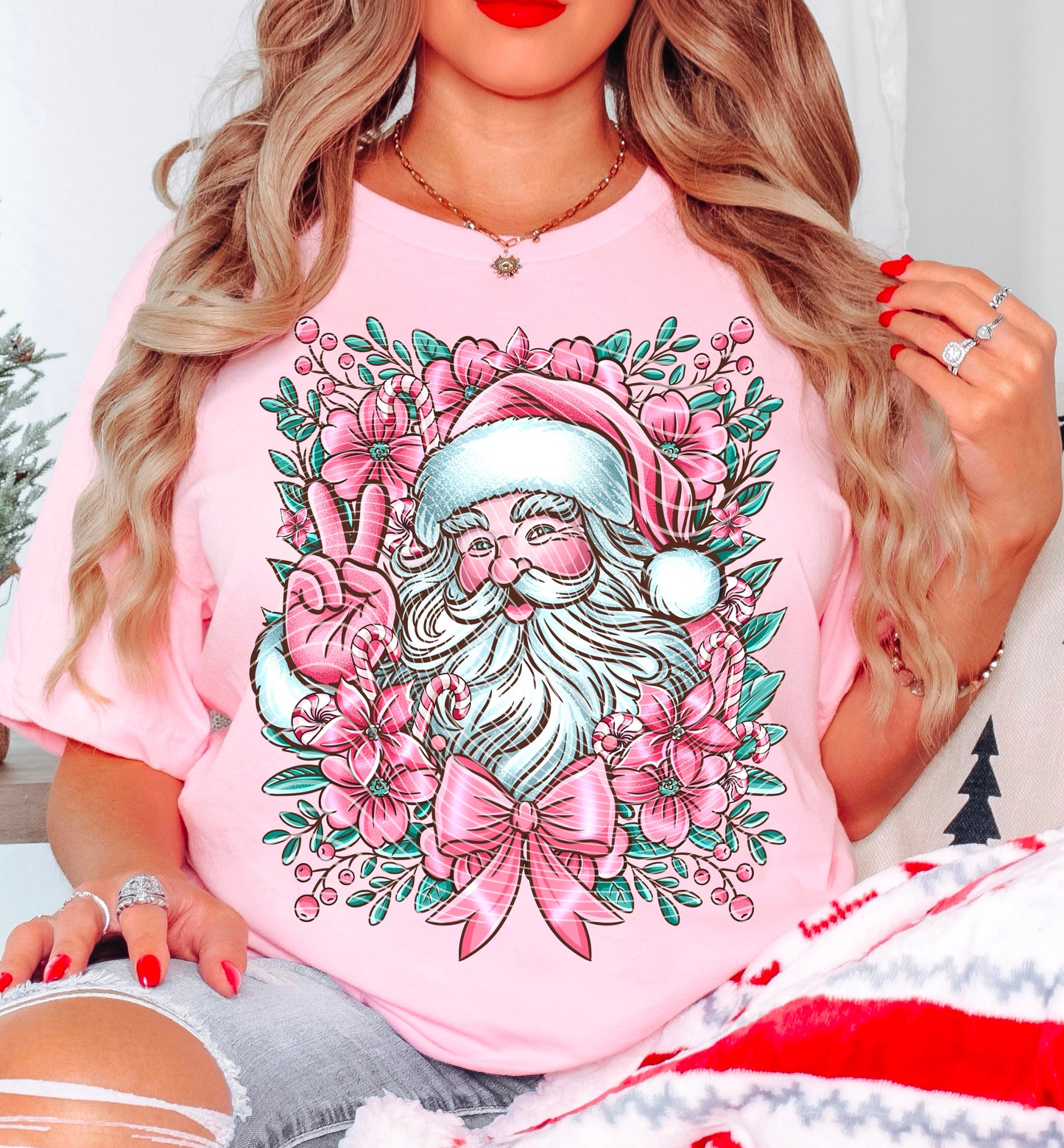 Pink Santa DTF Transfer | Trendy Christmas DTF Transfer | Ready to Press | High Quality DTF Transfers | Fast Shipping
