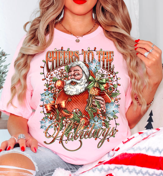 Cheers to the Holidays T-Shirt | Trendy Christmas Shirt | Fast Shipping | Super Soft Shirts for Women/Kid's