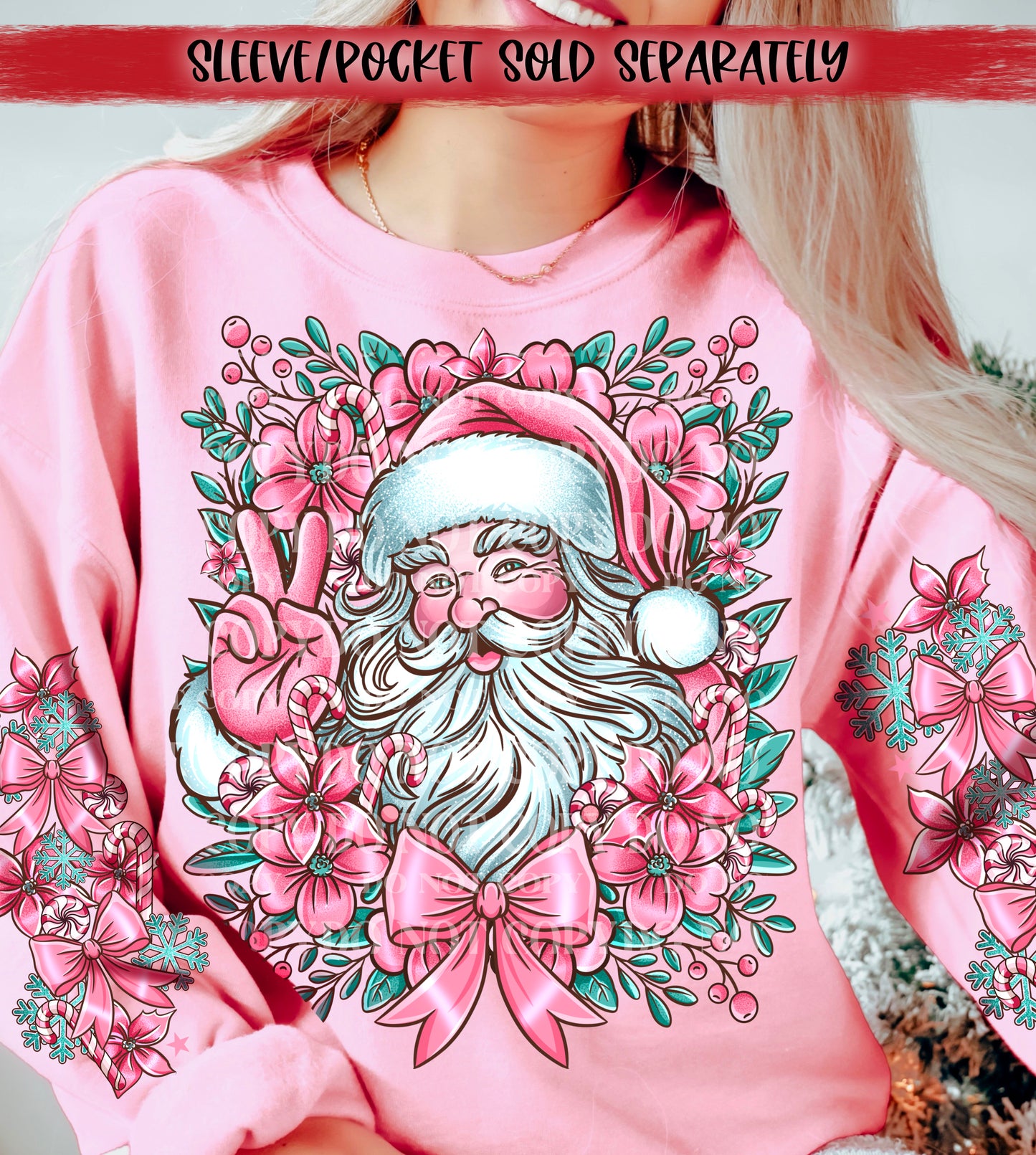 Pink Santa DTF Transfer | Trendy Christmas DTF Transfer | Ready to Press | High Quality DTF Transfers | Fast Shipping