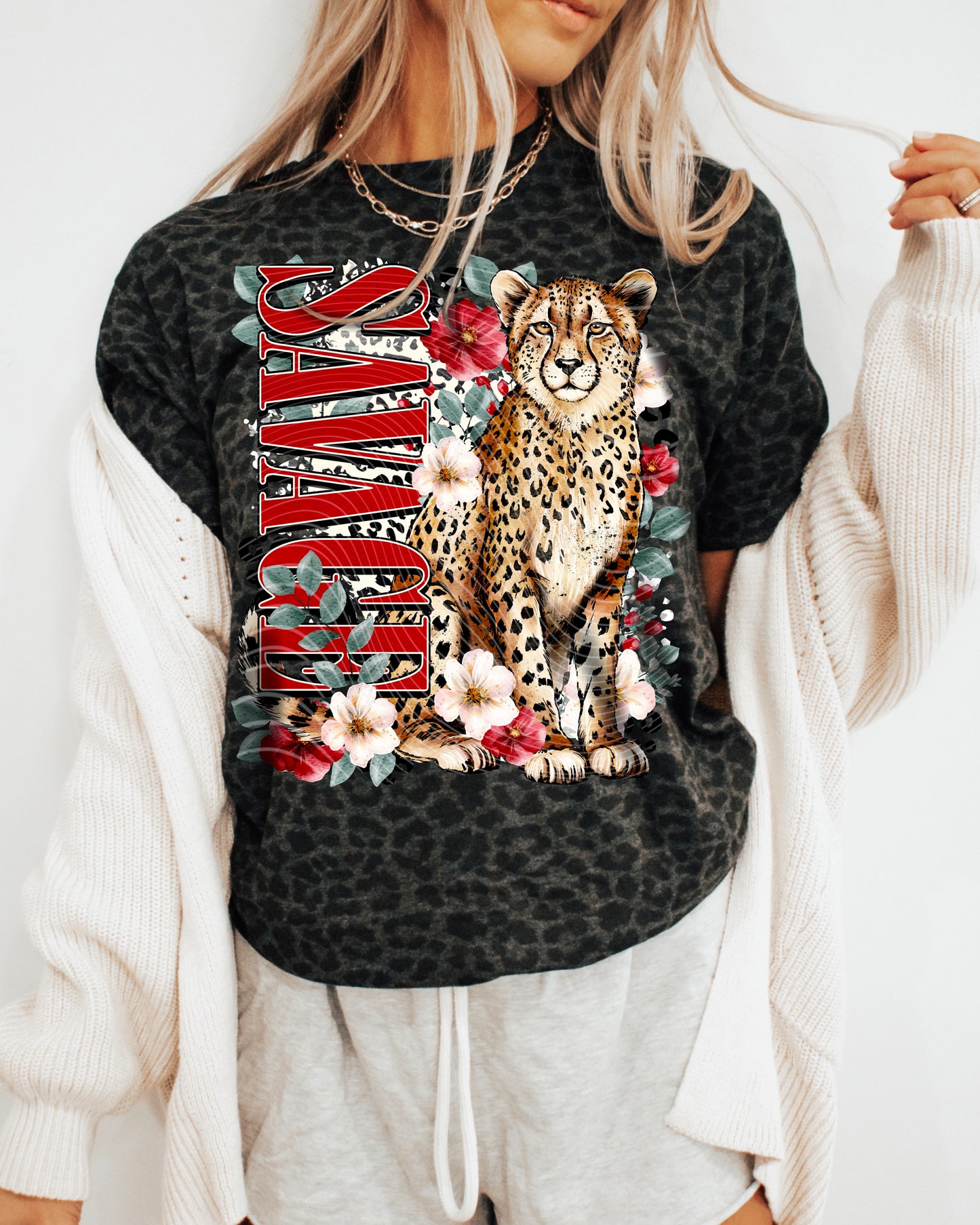 Savage Cheetah DTF Transfer, Floral Leopard Transfer, Bold Animal Print Design, Trendy Graphic Tee Transfer, Ready to Press
