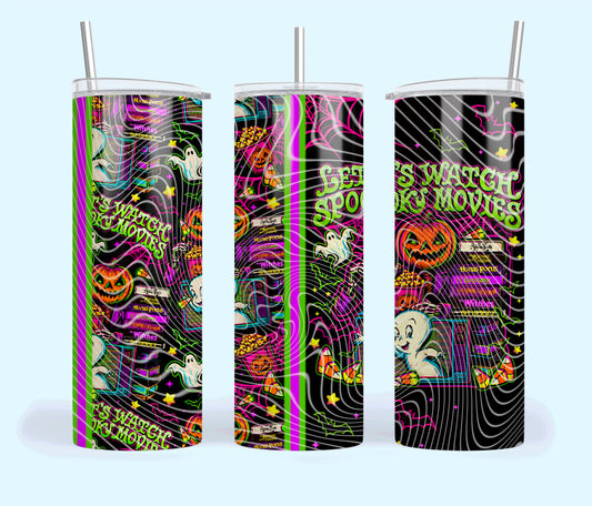 Let's Watch Spooky Movies Insulated Tumbler with Plastic Lid and Sealed Reusable Straw | Trendy Halloween Cup | Hot/Cold Tumbler