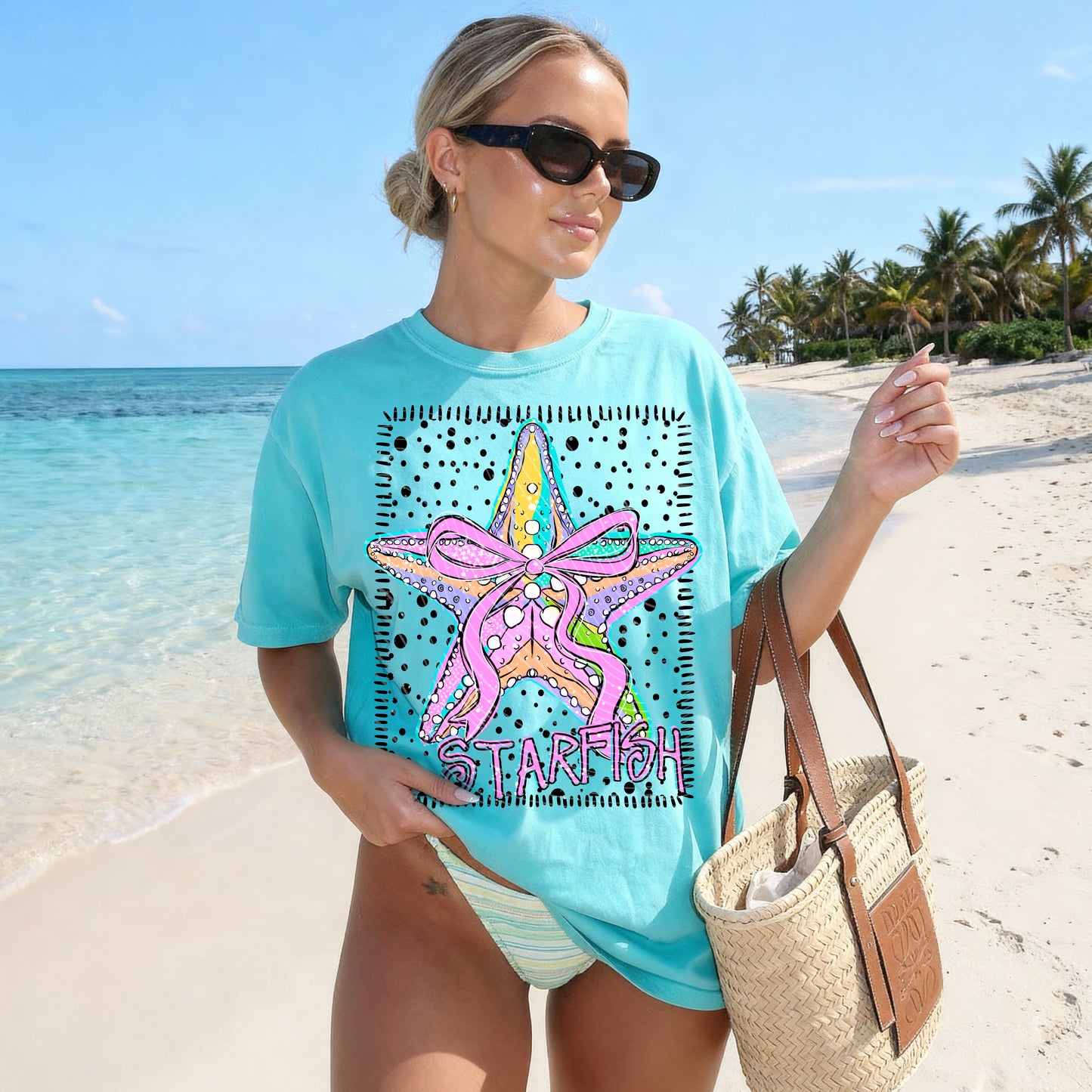 Starfish Bow DTF Transfer, Beach Ready to Press Transfer, Coastal Summer Graphic, Ocean Boutique Design, Cute Heat Transfer