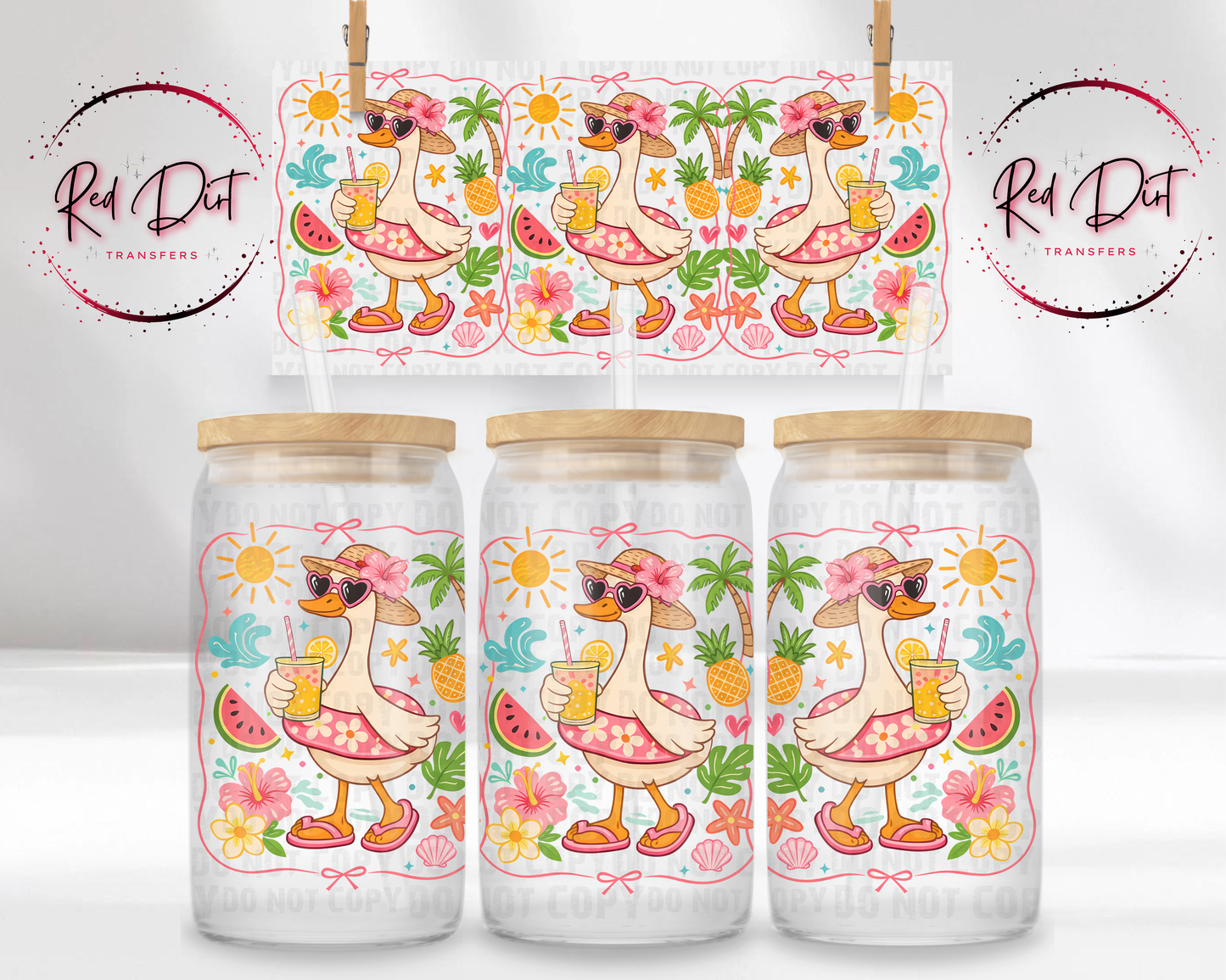 Summer Goose UV DTF Transfer | Cute Beach Goose Cup Wrap | Tropical Duck Libbey Glass Can Wrap | Summer Drink Design