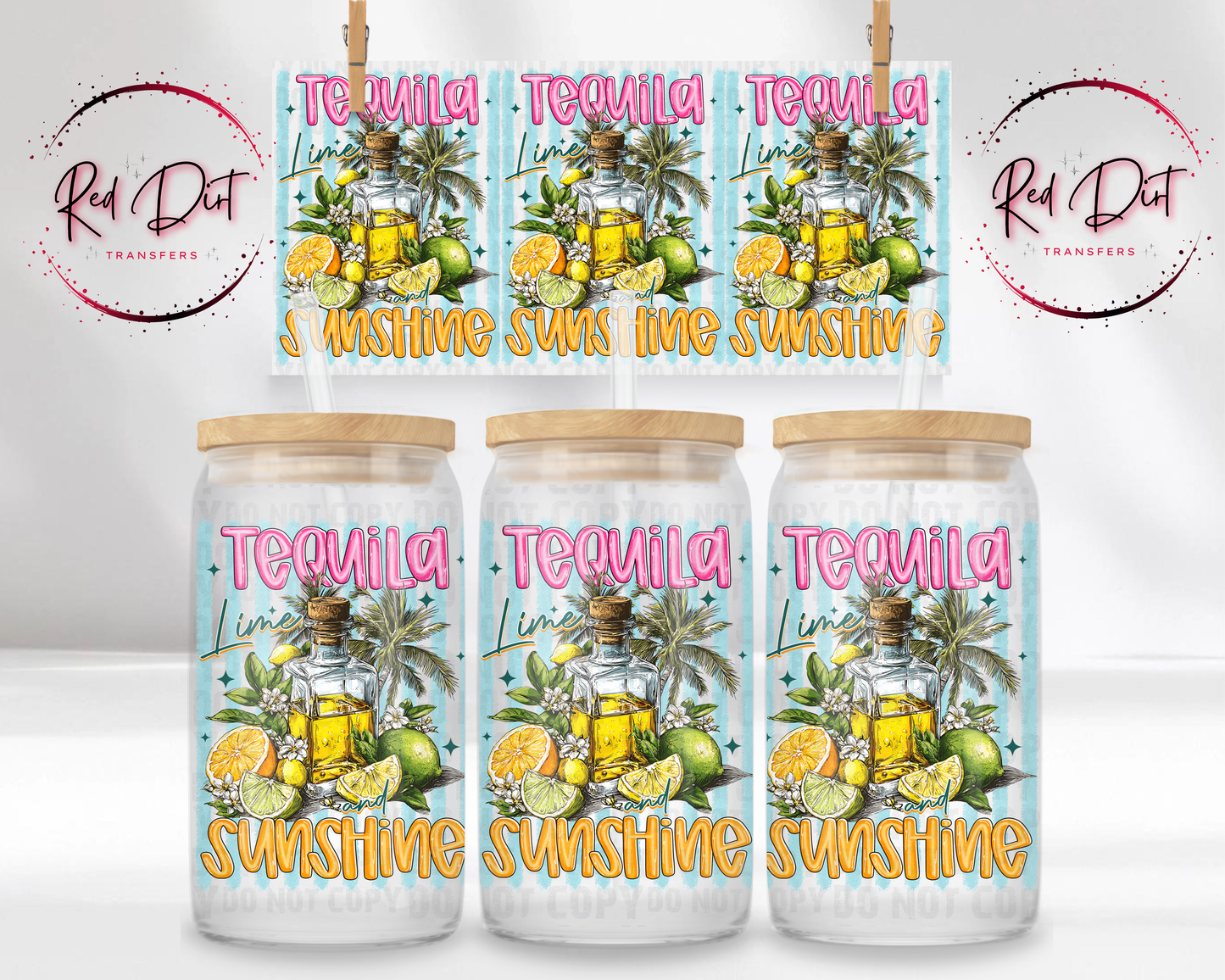 Tequila Lime Sunshine UV DTF Transfer | Margarita Cup Wrap | Summer Cocktail Libbey Glass Can Wrap | Beach Party Drink Decal