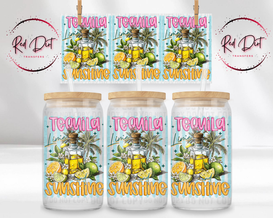 Tequila Lime Sunshine UV DTF Transfer | Margarita Cup Wrap | Summer Cocktail Libbey Glass Can Wrap | Beach Party Drink Decal