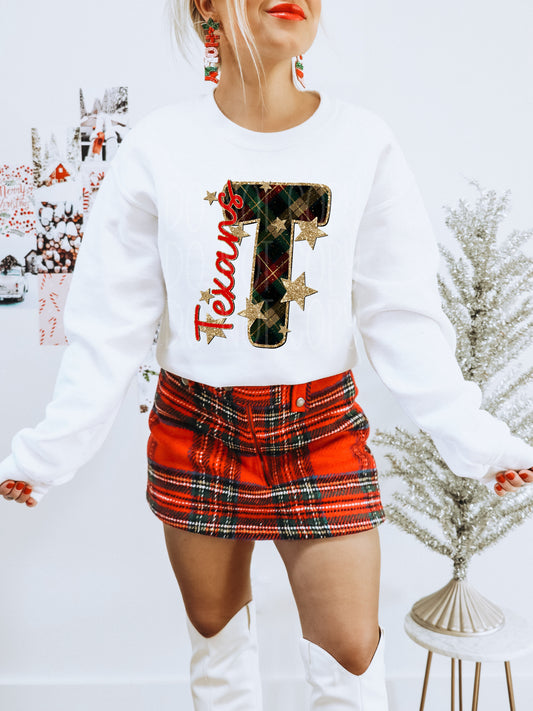 Texans Christmas Plaid Mascot DTF Transfer | Trendy School Spirit DTF Transfer | High Quality Image Transfers | Ready to Press | Instant Peel