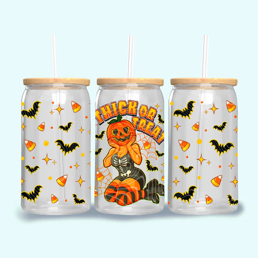 Thick or Treat UV DTF Libbey Transfer | Trendy Halloween Libbey Wrap | Ready to Transfer | High Quality | Waterproof UV Transfer