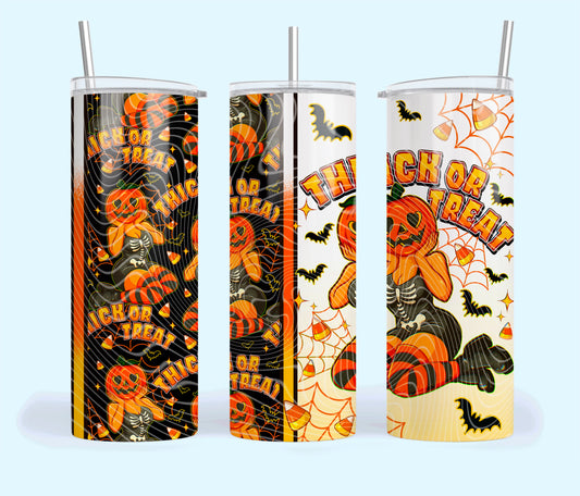 Thick or Treat Insulated Tumbler with Plastic Lid and Sealed Reusable Straw | Trendy Halloween Cup | Hot/Cold Tumbler