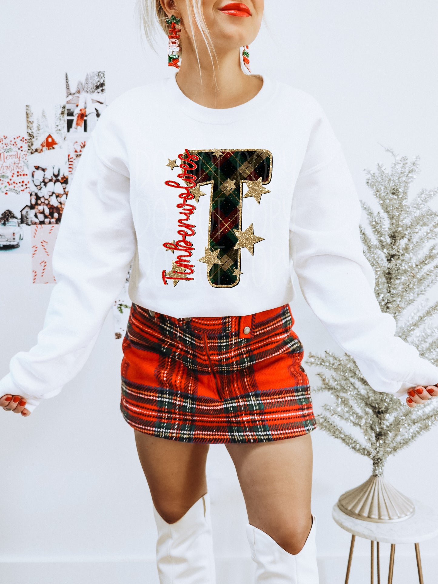 Timberwolves Christmas Plaid Mascot DTF Transfer | Trendy School Spirit DTF Transfer | High Quality Image Transfers | Ready to Press | Instant Peel