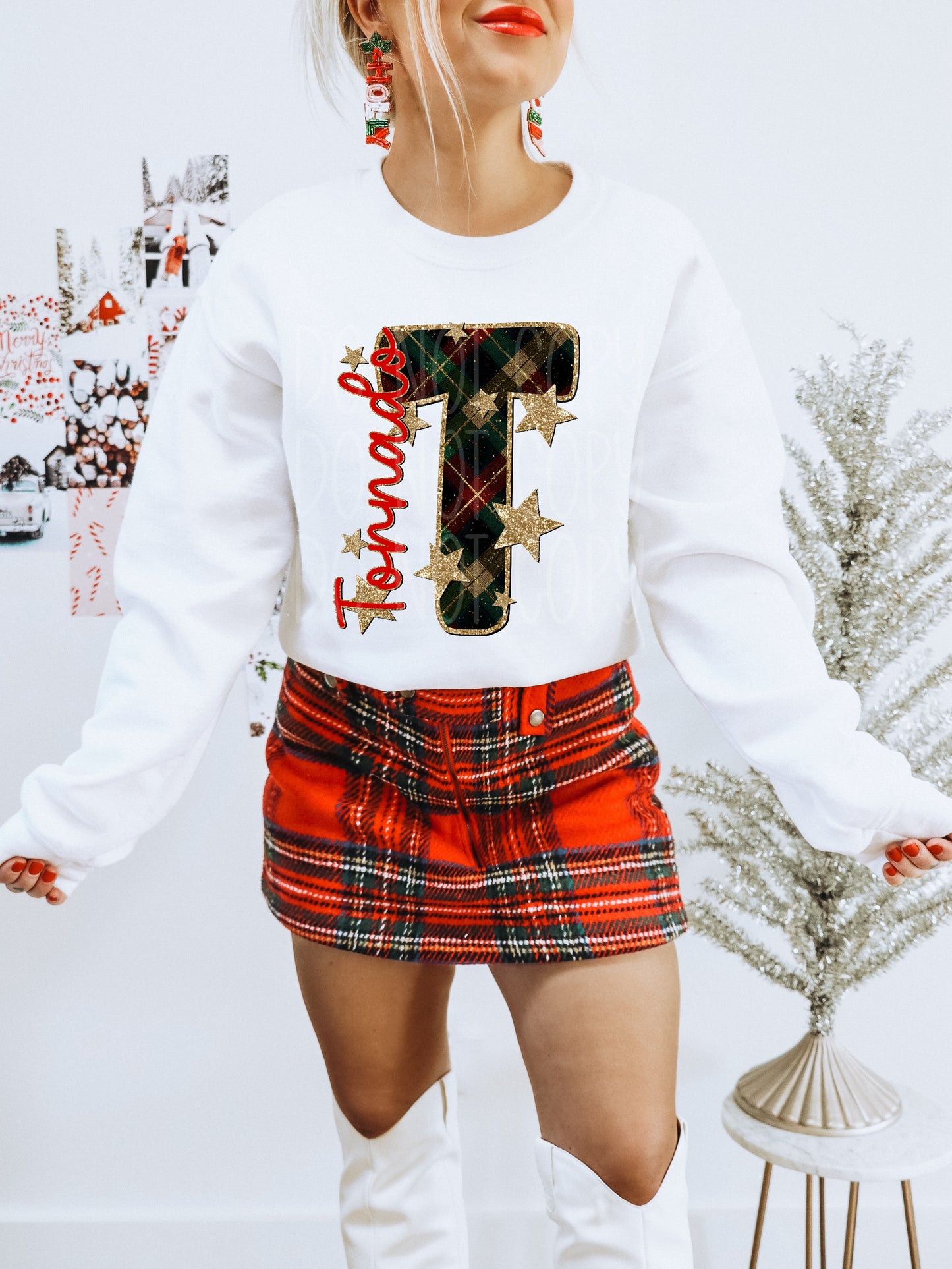 Tornado Christmas Plaid Mascot DTF Transfer | Trendy School Spirit DTF Transfer | High Quality Image Transfers | Ready to Press | Instant Peel