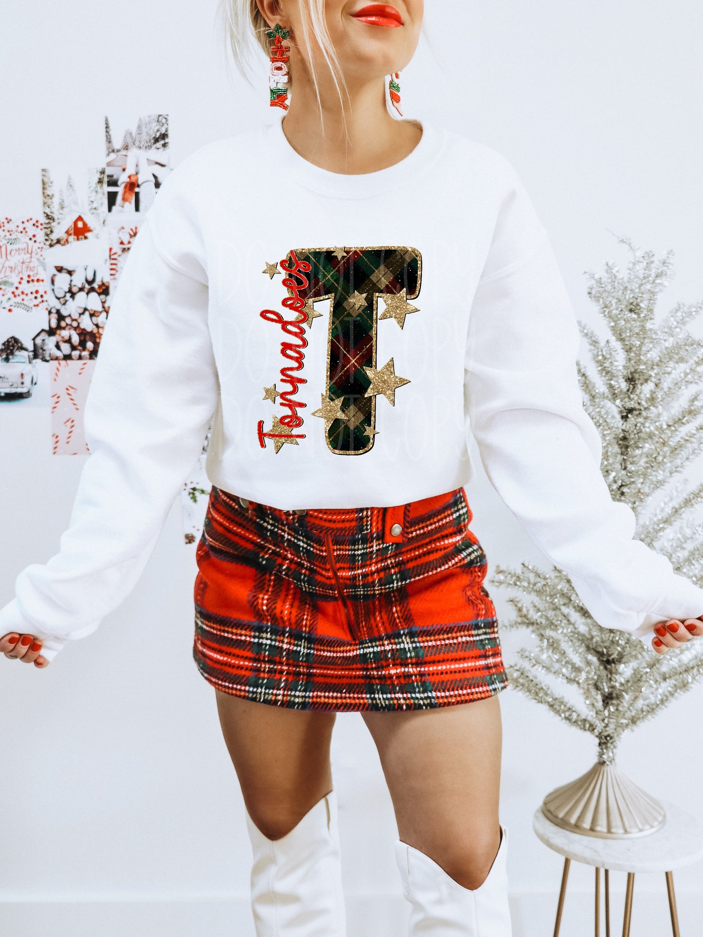 Tornadoes Christmas Plaid Mascot DTF Transfer | Trendy School Spirit DTF Transfer | High Quality Image Transfers | Ready to Press | Instant Peel