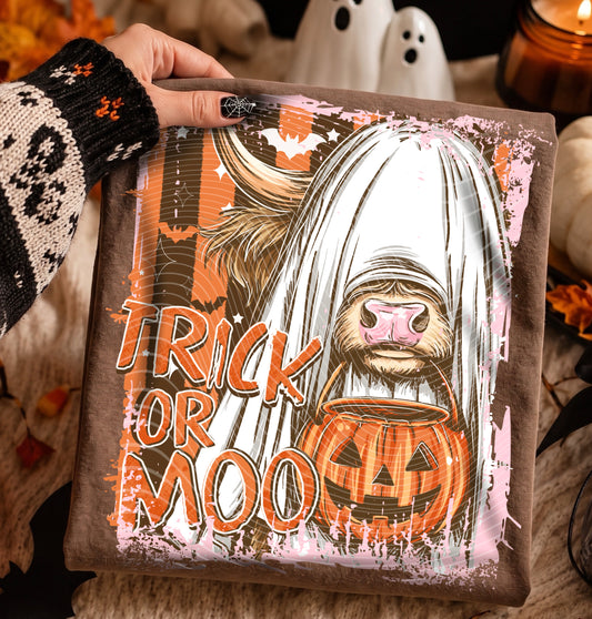 Highland Cow Halloween DTF Transfer, Boo Y'all, Trick or Moo, Halloween Cow Transfer, Fall DTF, Western Halloween Shirt