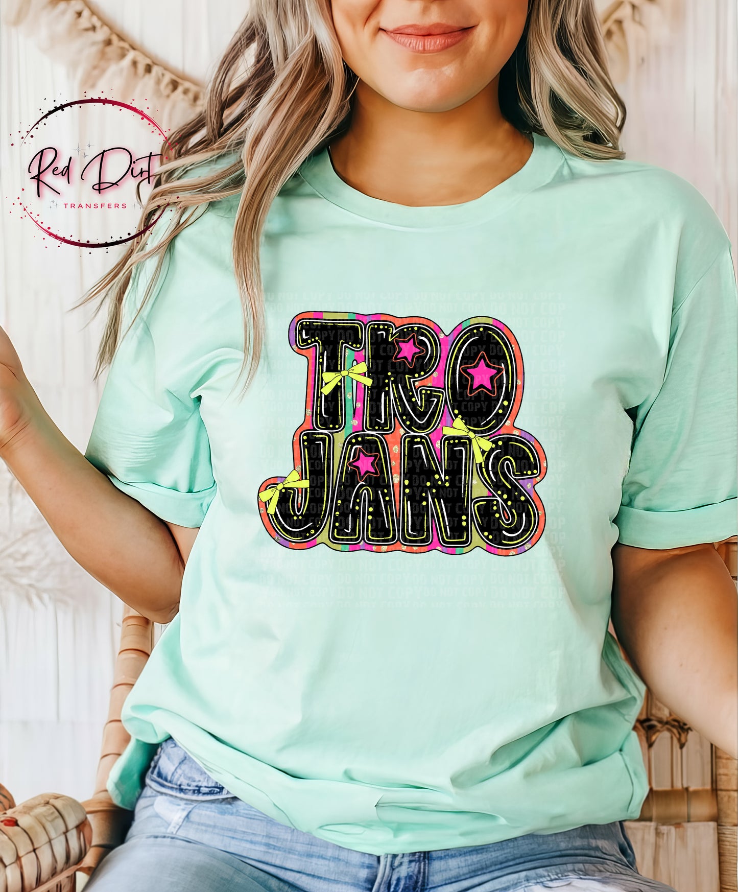 Retro Trojans  Mascot T-Shirt | School Spirit Game Day Tee | Colorful School Pride Shirt