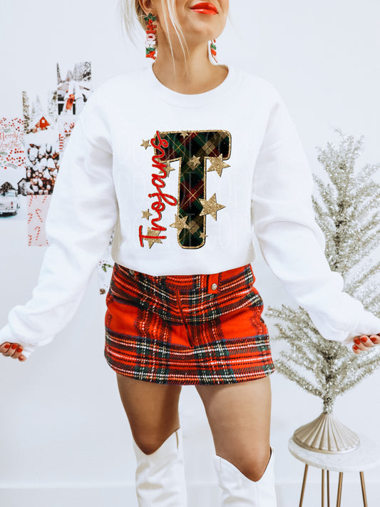 Trojans Christmas Plaid Mascot DTF Transfer | Trendy School Spirit DTF Transfer | High Quality Image Transfers | Ready to Press | Instant Peel